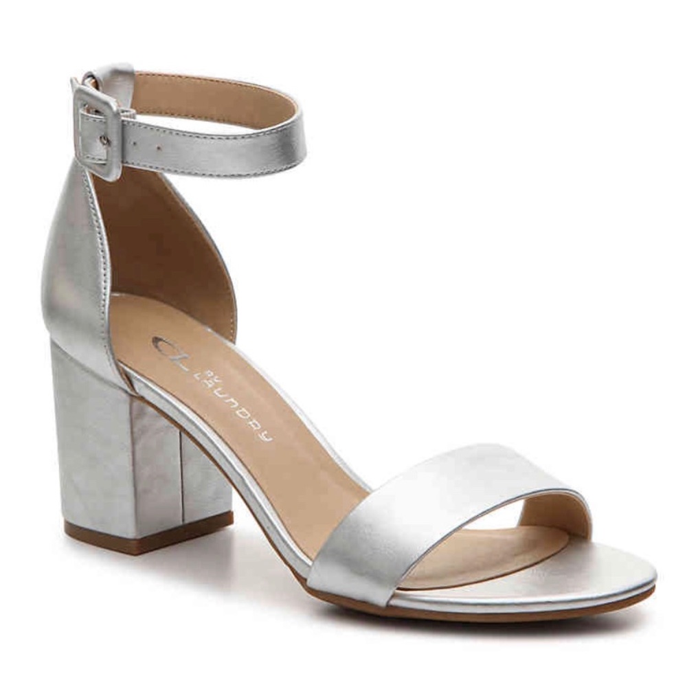 CL by Laundry Metallic Silver Block Heel Sandals